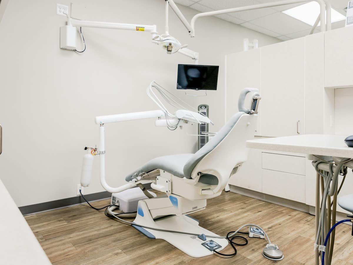 A spotless clinic waiting room in early morning light